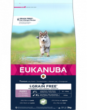 EUKANUBA Grain Free L Puppy 3 kg Hrana catei talie mare, cu miel