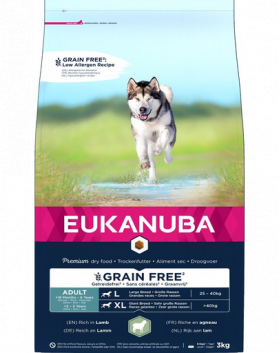 EUKANUBA Grain Free L Adult 3 kg Hrana caine talie mare, cu miel