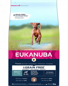 EUKANUBA Grain Free S-XL Adult 3 kg Hrana caine adult, cu vanat