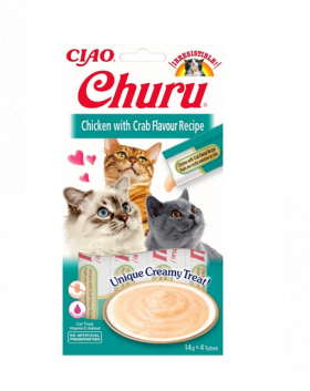 INABA Churu Cat Recompensa pentru pisici, piure cu pui si crab 56 g