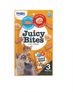 INABA Juicy Bites Recompense umede pentru pisici, cu peste si crustacee 33,9 g (3x11,3 g)