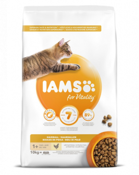 IAMS for Vitality Hrana uscata pentru pisici adulte, pentru inlaturarea ghemotoacelor de blana, cu pui 20 kg (2 x 10 kg)