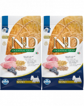 FARMINA N&amp;D Ancestral Grain Lamb &amp; Blueberry Adult Mini dog alimente caini rasa mica 2 x 2,5 kg