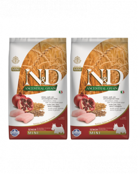 FARMINA N&amp;D Ancestral Grain Dog Chicken, Spelt, Oats and Pomegranate Senior Mini 2 x 2.5 kg hrana caini senior talie mica, cu pui si ovaz