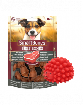 SMART BONES Mini recompense caini talie mica, cu vita x 2 + minge GRATIS