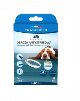 FRANCODEX Zgarda anti-stres cu valeriana pentru caini &lt; 25 kg 60 cm