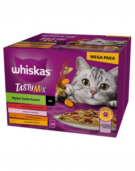 WHISKAS Adult Tasty Mix Hrana umeda pisici 48x85 g cu pui, somon, cod, curcan si vita