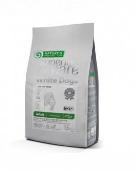 NATURES PROTECTION SUPERIOR CARE White Dogs Grain Free Insect Adult Small Breeds 1,5 kg cu insecte pentru caini adulti de talie mica cu blană alba