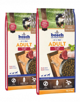 BOSCH Hrana uscata pentru caini adulti, cu miel si orez 30 kg (2 x 15 kg)