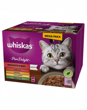 WHISKAS Adult Pure Delight 48x85 g Pliculete hrana pisici adulte, cu vita, pui, miel si pasare in aspic