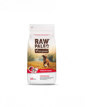 VETEXPERT Raw Paleo Beef Puppy Medium 10 kg pentru caini juniori talie medie, cu vita