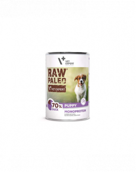 VETEXPERT Raw Paleo Duck Puppy Can Conserva hrana umeda pentru catei, cu rata 400g