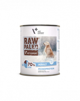 VETEXPERT Raw Paleo Cod Adult Can 800g Conserva hrana caini, cu cod