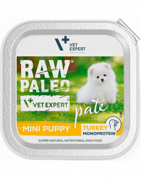 VETEXPERT RAW PALEO Pate Puppy Mini Turkey 150 g pateu pentru catei, cu curcan