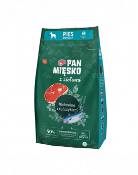 PAN MIĘSKO cu ierburi aromatice, vita si ton S 3 kg hrana caini rase mici