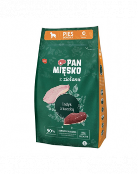 PAN MIĘSKO ierburi aromatice, curcan si rata M 3 kg hrana caini rasa medie