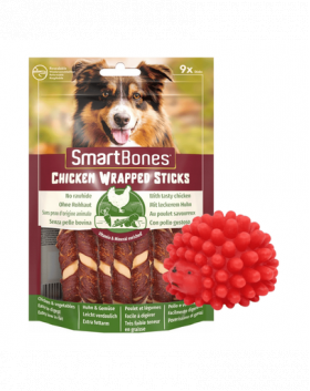 SMART BONES Mini Recompense caini talie mica, cu pui si legume x 2 + minge GRATIS