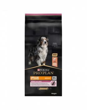 PURINA PRO PLAN Medium Large Adult 7+ Sensitive Skin hrana uscata caini adulti peste 7 ani, rase medii si mari cu piele sensibila 14 kg