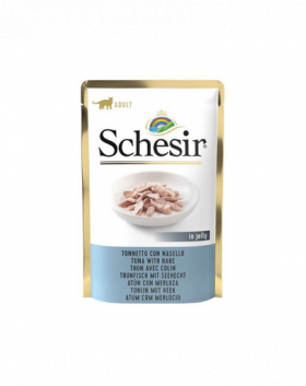 SCHESIR Jelly Adult Tuna&amp;Hake 85g ton si merluciu in aspic, hrana pisica