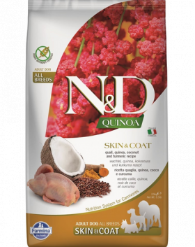 N&amp;D Dog Quinoa Skin &amp; Coat Quail 2.5 kg hrana uscata caini, cu prepelita