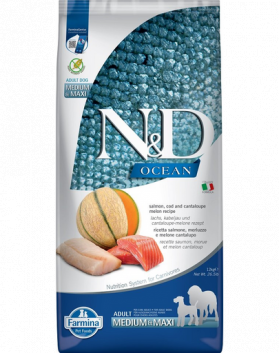 FARMINA N&amp;D Ocean Dog Adult Medium &amp; Maxi somon, cod si pepene galben, 12 kg