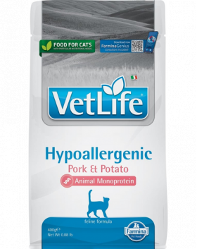 FARMINA VetLife Hypoallergenic Adult Pork Hrana uscata pentru pisici, cu porc 400 g