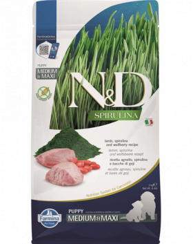 FARMINA N&amp;D Spirulina Puppy Medium&amp;Maxi Lamb &amp; Wolfberry 2 kg Hrana catei de talie medie si mare, cu miel si spirulina