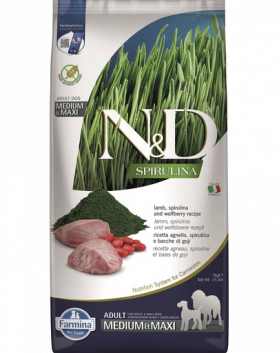 FARMINA N&amp;D Spirulina Adult Medium&amp;Maxi Lamb &amp; Wolfberry 7 kg Sac hrana caine talie medie si mare, cu miel si spirulina