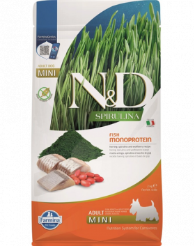 FARMINA N&amp;D Spirulina Adult Mini Herring &amp; Wolfberry 2 kg Hrana caine talie mica, cu hering si spirulina