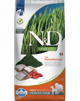 FARMINA N&amp;D Spirulina Adult Medium&amp;Maxi Herring &amp; Wolfberry 7 kg Hrana uscata caini talie medie si mare, cu hering si spirulina