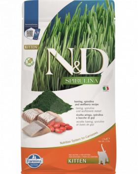 FARMINA N&amp;D Spirulina Kitten Herring &amp; Wolfberry 1,5 kg Hrana uscata pentru pisoi, cu hering si spirulina