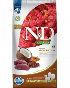 FARMINA N&amp;D Quinoa Dog Adult Medium&amp;Maxi Skin&amp;Coat Venison &amp; Coconut 7 kg Hrana uscata pentru caini, pentru piele si blana, cu vanat