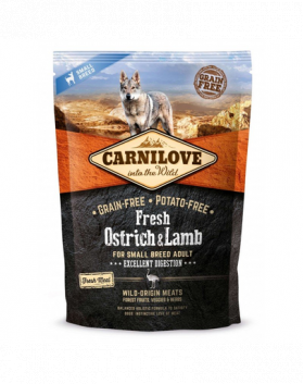 CARNILOVE Fresh Adult Small Breed hrana uscata caini adulti de talie mica, cu strut si miel 1,5 kg