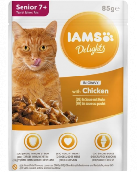 IAMS Cat Senior All Breeds Chicken In Gravy pui in sos pentru pisici seniori 85 g