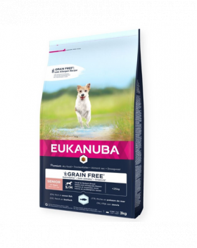 EUKANUBA Grain Free Senior Small/medium Ocean fish 3 kg hrana caini seniori talie mica/medie, bogat in peste oceanic