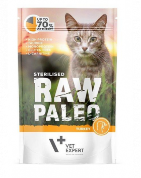 VETEXPERT RAW PALEO Cat Sterilised cu carne de curcan 100 g