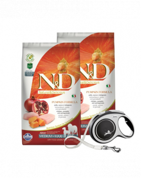 FARMINA N&amp;D Pumpkin Chicken &amp; Pomegranate Adult Medium &amp; Maxi 2 x 12 kg + FLEXI New Comfort L Tape 8 m GRATIS