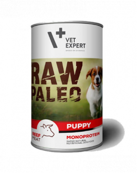 VETEXPERT RAW PALEO Puppy hrana caini juniori monoproteica 400 g cu vita