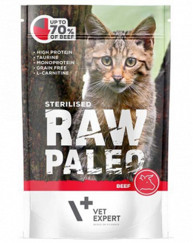 VETEXPERT RAW PALEO Cat Sterilised cu vită 100 g