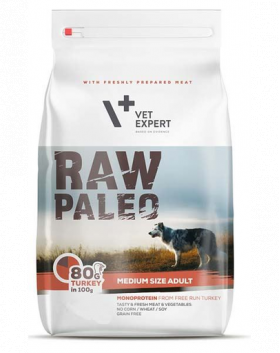 VETEXPERT RAW PALEO Adult Medium hrana caini adulti rasa medie 10 kg curcan