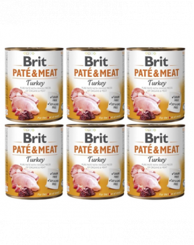 BRIT Pate&amp;Meat turkey 6 x 800 g Conserva pateu pentru caini, cu curcan