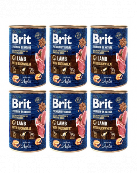 BRIT Premium by Nature Lamb and buckwheat 6x400 g set conserva hrana caini, miel si hrisca