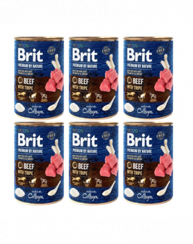 BRIT Premium by Nature Beef and tripes 6x400 g vita si maruntaie, hrana umeda caini