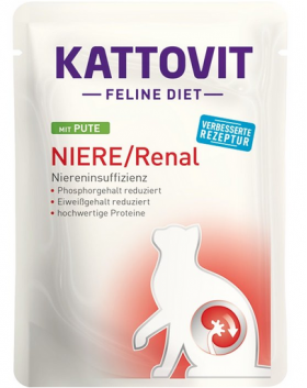 KATTOVIT Feline Diet Niere/Renal hrana umeda dietetica pentru pisici cu afectiuni ale rinichilor, curcan 85 g