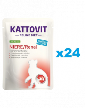 KATTOVIT Feline Diet Niere/Renal hrana umeda dietetica pentru pisici cu afectiuni ale rinichilor, curcan 24 x 85 g