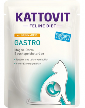 KATTOVIT Feline Diet Gastro hrana umeda dietetica pentru pisici cu afectiuni gastrointestinale, pui si orez 85 g