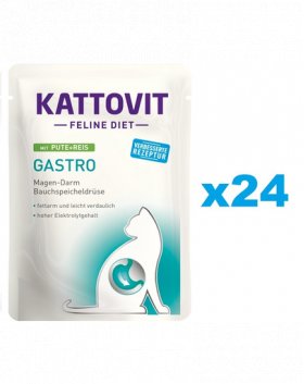 KATTOVIT Feline Diet Gastro hrana umeda dietetica pentru pisici cu afectiuni gastrointestinale, curcan si orez 24 x 85 g