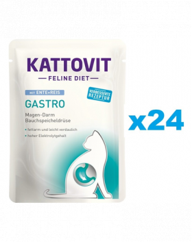 KATTOVIT Feline Diet Gastro hrana umeda dietetica pentru pisici cu afectiuni gastrointestinale, rata si orez 24 x 85 g