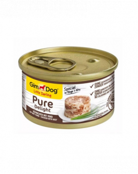 GIMDOG Pure Delight Chicken&amp;Beef 85 g pui si vita hrana caini adulti de rasa mica