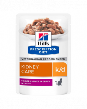 HILL'S Prescription Diet Feline k/d Plicuri hrana umeda pisici cu probleme renale, cu vita 12x85 g